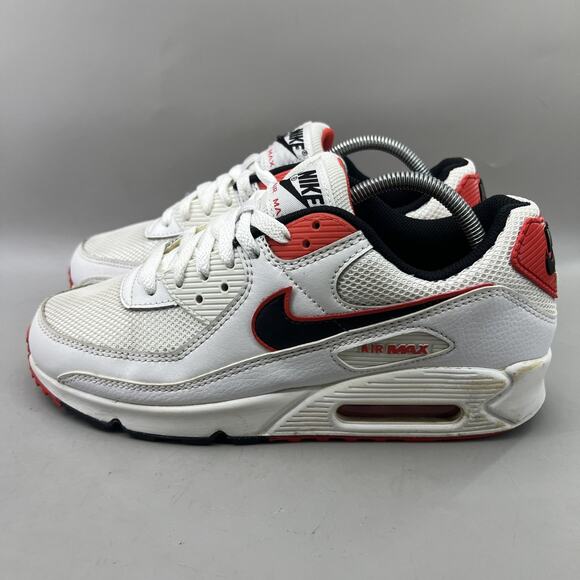 Nike Air Max 90 Running Shoes Men Size 9.5 White Red Comfort Low Top Sneakers - Picture 3 of 10